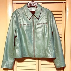 TERRY LEWIS CLASSIC LUXURIES AQUA LEATHER JACKET